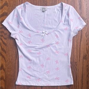 Faded Rose Coquette Bows White and Pink Juniors Size Medium Top NWOT